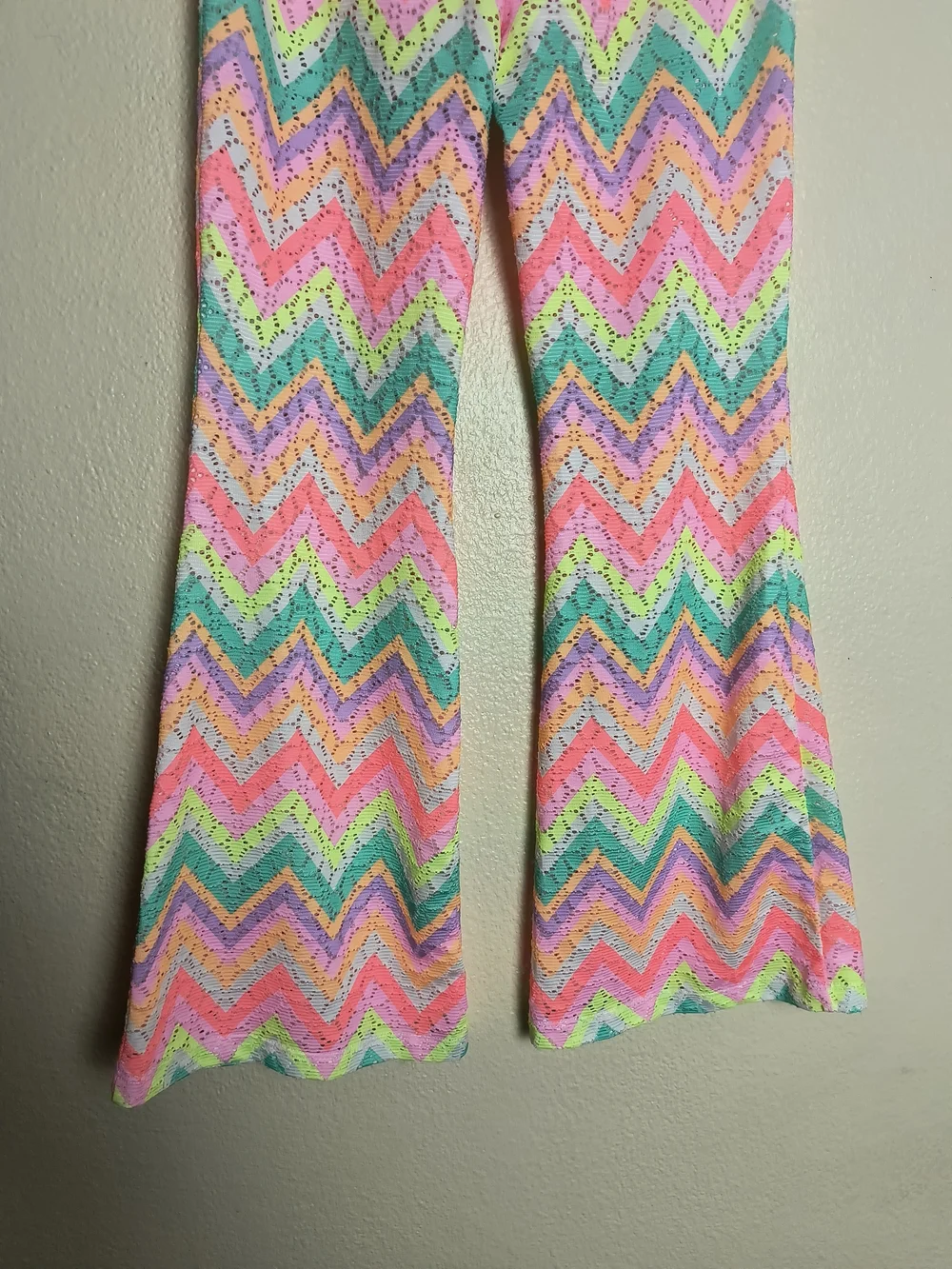 Justice Girls Pink Green Yellow Chevron Flare Beach Pant - Cover Up Swimwear